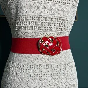 Red Elastic Waist Belt with Gold Knot Buckle